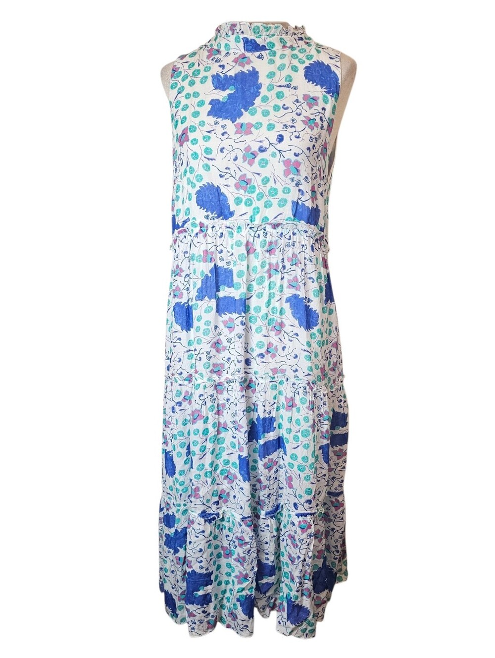Oliphant Tiered Floral Midi Dress Size M 100% Cotton Silk Blend Floral Boho